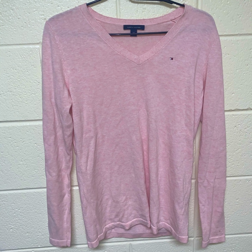 Pink Tommy Hilfiger, v neck sweater.